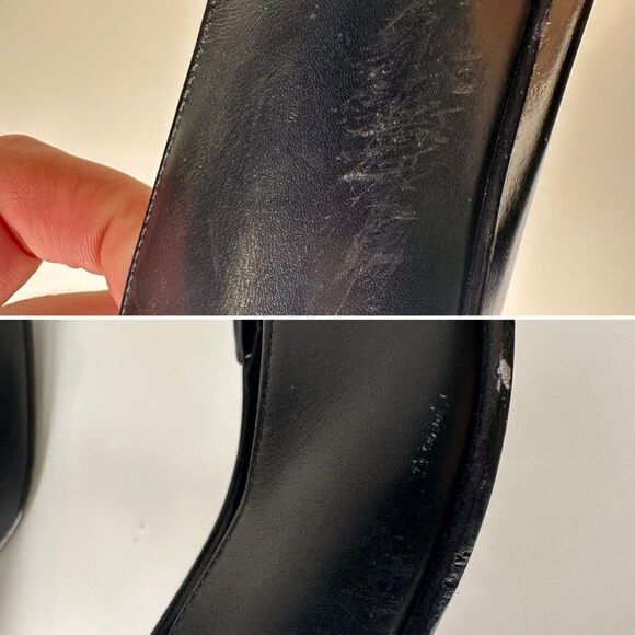 VTG 90 Salvatore Ferragamo Boutique Black Leather Loafers Bow Stitch 10.5A Italy - Picture 10 of 13